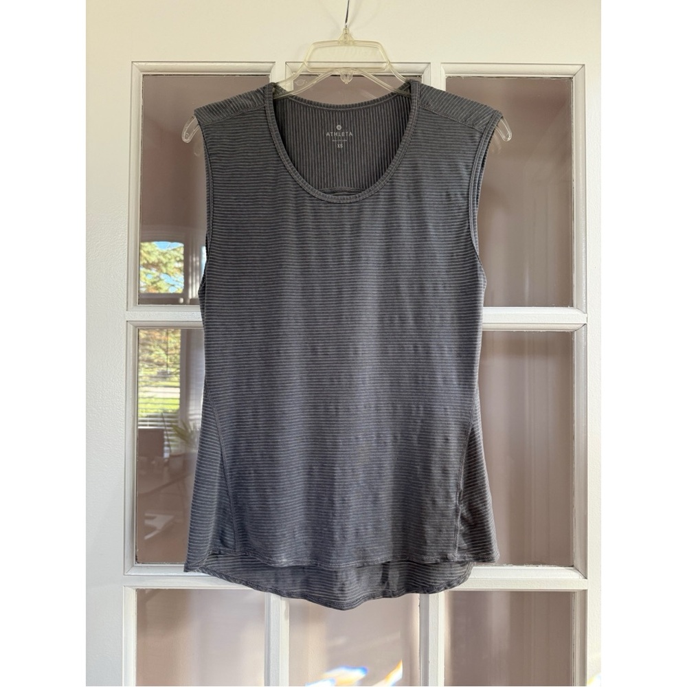 Athleta Gray Micro Stripe Sheer Athletic Tank Top